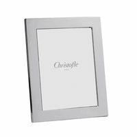The Fidelio Christofle Silver Plated Frame 7x9.5 is a simple, rectangular photo frame with a wide silvered border and a plain insert displaying “Christofle Paris” at the center.