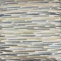 The Calero Pillow Seaglass by Decor Fifty-Five features an abstract pattern of horizontal blue, gray, beige, and yellow lines on an off-white background—making it a striking throw pillow for any space.