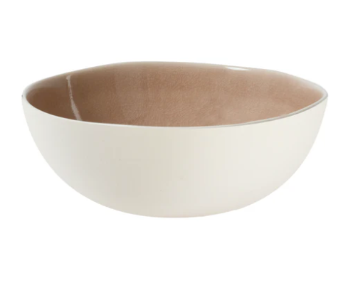 The Maguelone Dinnerware Tamaris serving bowl by Jars - Rosenthal features a matte cream exterior, glossy beige interior, and a slightly irregular handmade shape inspired by artisan design.