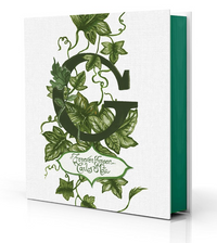 The book G: Forever Green by Abrams /Hachette Books features a white cover with a large, dark green "G" encircled by leafy vines; its title appears in green script within the vines and the page edges are green.