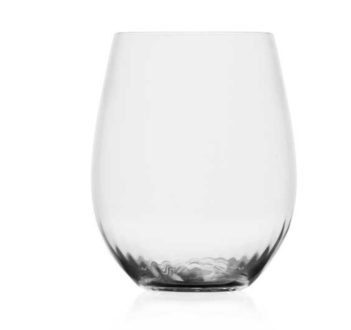 The Solisti Ottico Optical Drinkware by Ichendorf Milano is shown as a clear, empty stemless wine glass with a smooth, rounded shape and slightly thicker base against a plain white background.