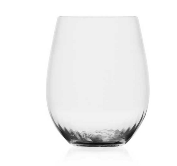 The Solisti Ottico Optical Drinkware by Ichendorf Milano is shown as a clear, empty stemless wine glass with a smooth, rounded shape and slightly thicker base against a plain white background.