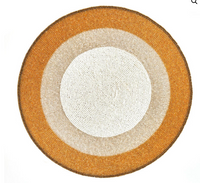 The Graphic Sparkle Placemats Set of 4 by Von Gern Home features round beaded designs in white, beige, and gold, adding sophisticated metallic style to your table—ideal for elegant decor.