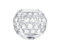 Clear, spherical Royal Vase - in crystal with a geometric cut-glass pattern.