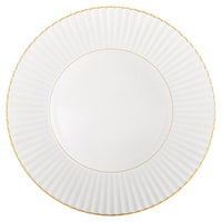 The 200 Anos Dinnerware by Vista Alegre is a white ceramic dinner plate with a fluted rim and hand-painted gold trim, shown from above on a plain background—showcasing modern elegance.