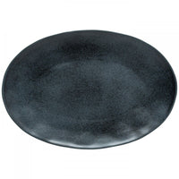 The Livia Dinnerware Matte Black by Casafina/Costa Nova is an oval stoneware plate with a matte finish, slightly uneven rim, and modern design—crafted in Portugal.