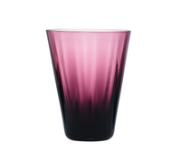 The Kim Seybert Daphne Drinkware Set of 4 - Amethyst features mouth-blown, translucent glasses with a gradient from deep purple at the base to light pink at the top, reminiscent of amethyst, shown against a white background.