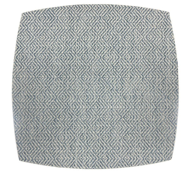 A square ceramic plate with blue and white herringbone pattern pairs beautifully with Julian Mejia’s Ellipse Reversible Placemat Set of 4 in Azure Eggshell.