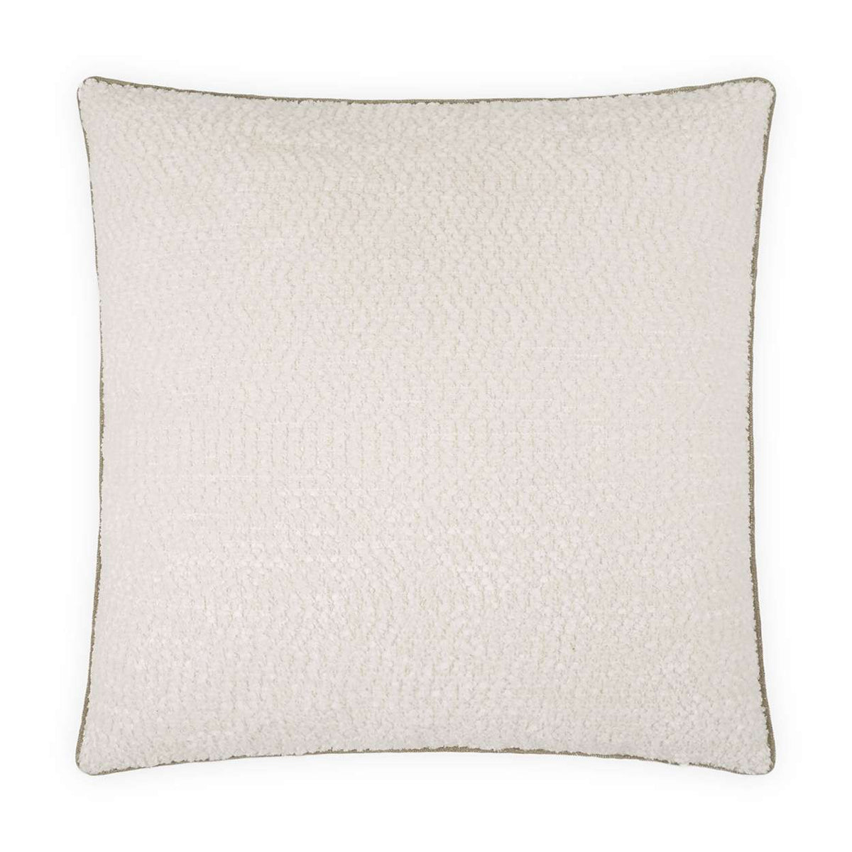 The D.V. KAP / Canaan Company Knubby Pillow With Contrasting Edge is a 22x22" square, off-white accent pillow featuring subtle patterning and dark piping, perfect for adding texture and comfort to any space.