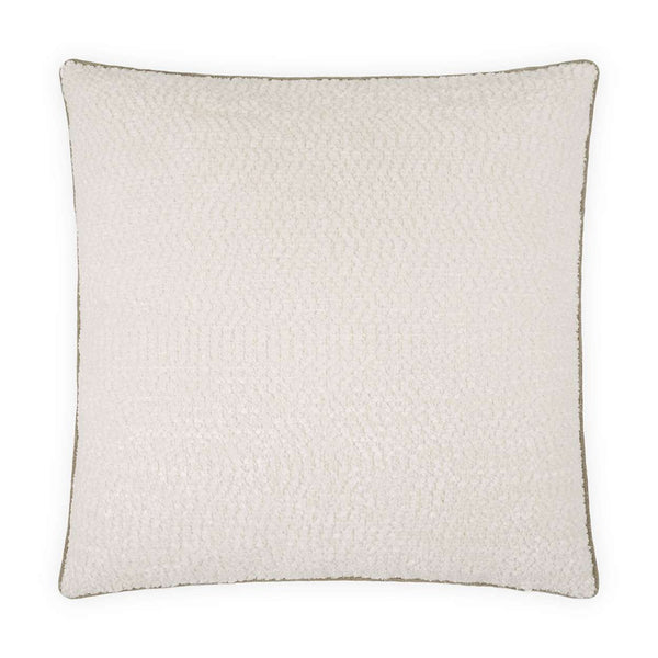 The D.V. KAP / Canaan Company Knubby Pillow With Contrasting Edge is a 22x22" square, off-white accent pillow featuring subtle patterning and dark piping, perfect for adding texture and comfort to any space.