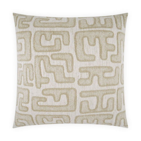 The Bantu Pillow Linen by D.V. KAP / Canaan Company features a cream background and raised modern texture with abstract, maze-like geometric shapes, creating a bold graphic accent for any space.
