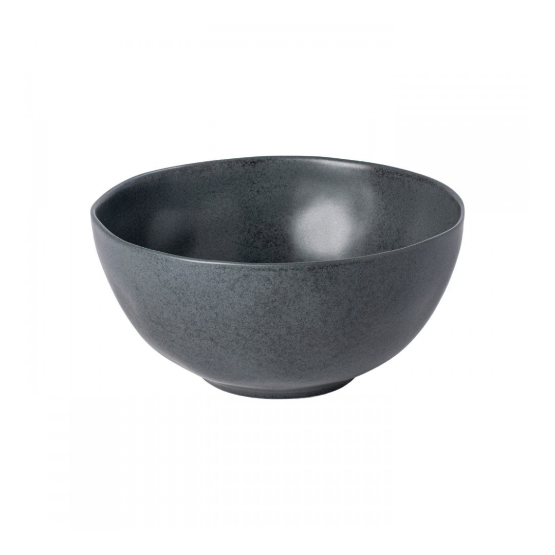 The Livia Dinnerware Matte Black bowl by Casafina/Costa Nova features a smooth, matte dark gray ceramic finish, showcasing modern tableware design against a plain white background.