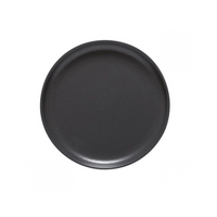The Casafina/Costa Nova Livia Dinnerware Matte Black plate, round and flat, is displayed against a plain white background.