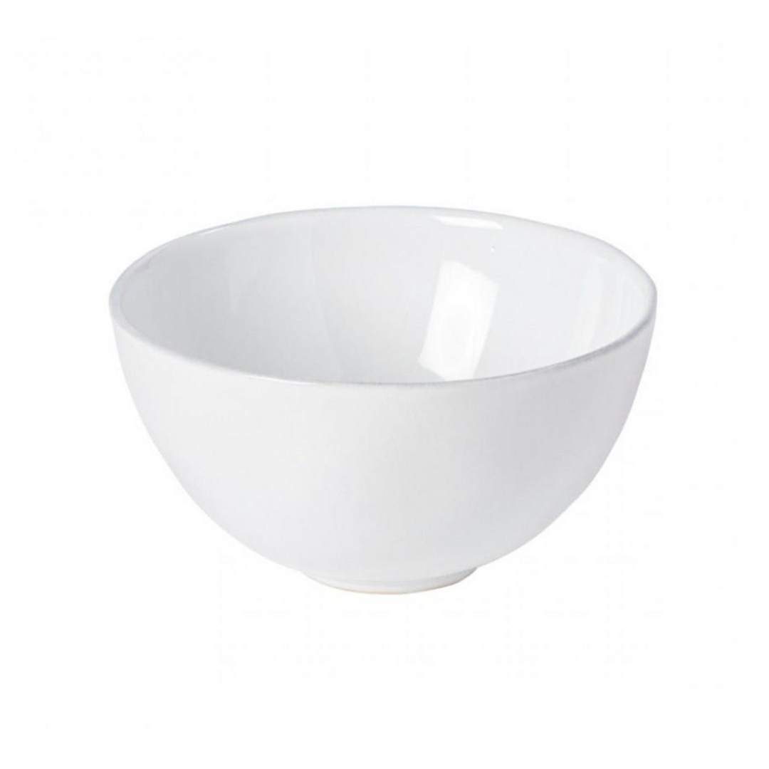 The Livia Dinnerware White bowl by Casafina/Costa Nova features a smooth, glossy, white ceramic design and is displayed against a white background.