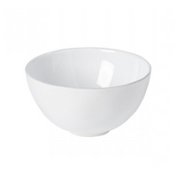 The Livia Dinnerware White bowl by Casafina/Costa Nova features a smooth, glossy, white ceramic design and is displayed against a white background.