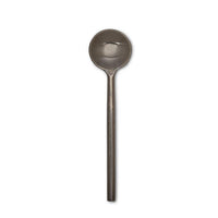 The Abbott Collection Modern Spoon Small features a polished black finish, round bowl, and straight handle, exemplifying modern minimalism against a plain white background.