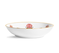 Grand Tour Dinnerware white porcelain bowl with 24k gold accents and colorful floral motifs.