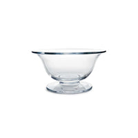 The William Yeoward Alice Bowl is a hand-made crystal piece with Georgian-inspired design, featuring clear glass, a wide shallow shape, and a short round pedestal base, shown against a white background.