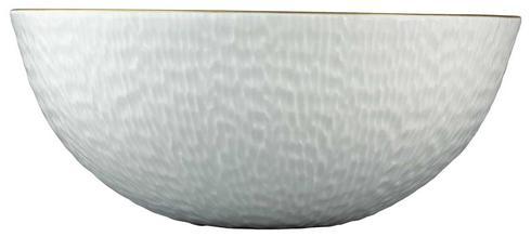 A white, textured Mineral Irise Gold Filet bowl by Raynaud, elegantly curved with a fine gold rim, photographed on a plain background—an ideal accent for any modern dinnerware collection.