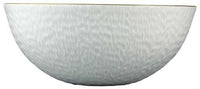 A white, textured Mineral Irise Gold Filet bowl by Raynaud, elegantly curved with a fine gold rim, photographed on a plain background—an ideal accent for any modern dinnerware collection.