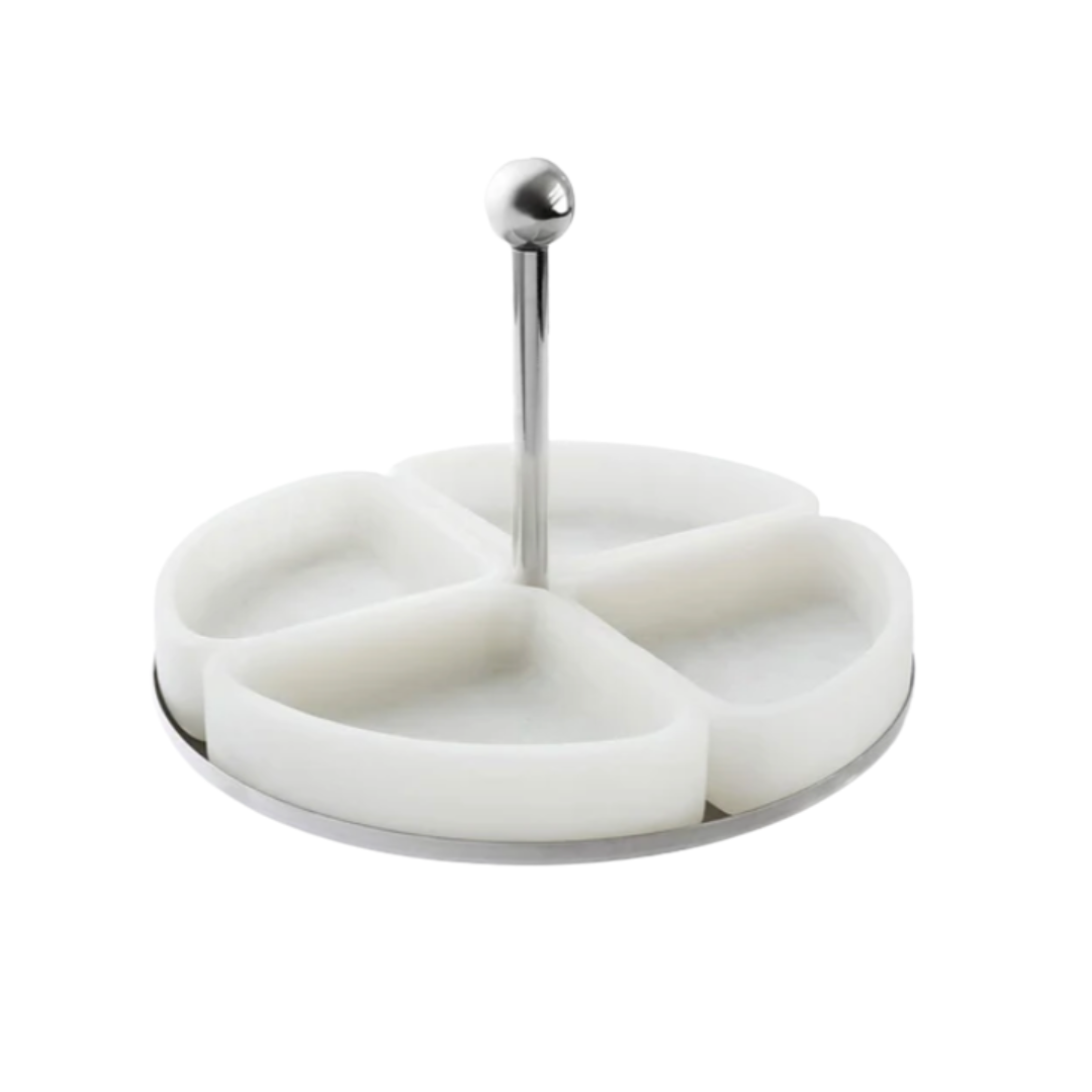 A white Azure 4 Section Bowl featuring four removable sections and a central metal handle.