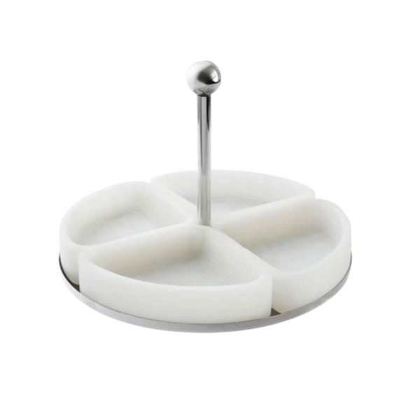 A white Azure 4 Section Bowl featuring four removable sections and a central metal handle.