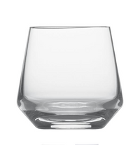 A clear, empty Zweisel Pure Barware glass tumbler by Zwiesel Fortessa features a wide, flat base and gently tapered sides, crafted from durable Tritan material and set against a white background.