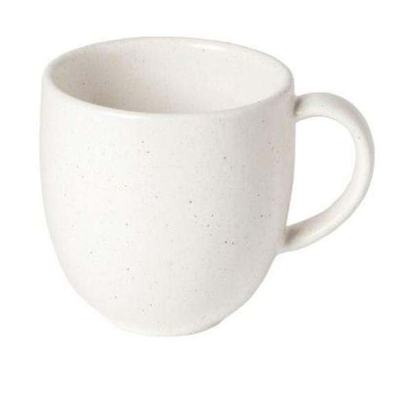 The Pacifica Salt Dinnerware mug by Casafina/Costa Nova features a plain white stoneware design with a rounded shape, matte finish, and large handle, shown against a white background.