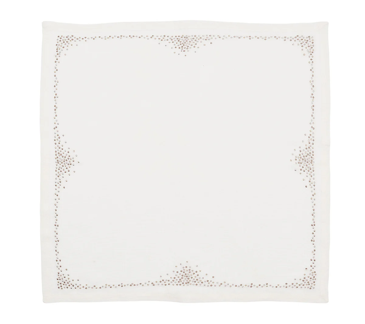 The Pin Dot Napkin White, Natural & Gray Set of 4 by Kim Seybert features a subtle dotted border in each corner, adding a refined and elegant touch to any table setting.