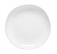 The Livia Dinnerware White plate by Casafina/Costa Nova is a sleek round ceramic piece, ideal for modern table settings and a perfect addition to any stoneware dinner set.