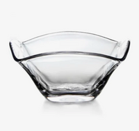 The Simon Pearce Woodbury Bowl is a clear handblown glass bowl with flared sides and gently curved edges, shown against a white background.