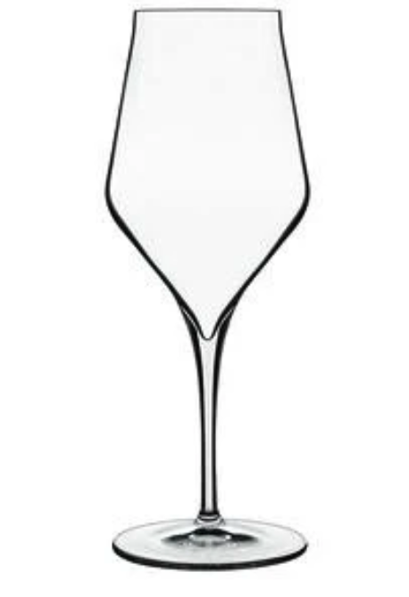 The Luigi Bormioli Supremo Glass Set of 2 features clear crystal wine glasses with tall, thin stems and wide bowls, displayed against a white background.