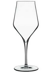 The Luigi Bormioli Supremo Glass Set of 2 features clear crystal wine glasses with tall, thin stems and wide bowls, displayed against a white background.