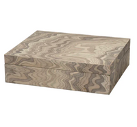 The Ravine Box - Grey by Jamie Young is a rectangular decorative storage box featuring a wavy, light and dark wood grain pattern on its surface, shown with the lid closed against a white background.