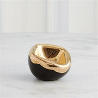 The Squished Gold Crackle Bowl by Global Views / Surya features a small, round Italian ceramic design with a matte black base and golden crackle finish—ideal for artisanal home décor. Shown on white marble with a light backdrop.