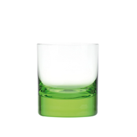 The Moser Whiskey Set DOF Glass 370 ml is a clear, lead-free crystal Old Fashioned tumbler with a thick green base, displayed on a plain white background.
