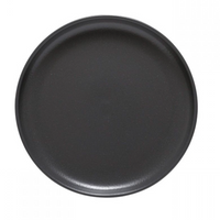 A round, plain Pacifica Dinnerware Grey plate by Casafina, made of stoneware and shown from above on a white background; dishwasher and microwave safe.