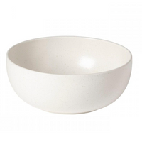 The Casafina/Costa Nova Pacifica Salt Dinnerware bowl, featuring a plain, round shape and smooth matte off-white stoneware finish, is displayed against a white background.