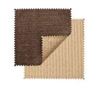 Two Vista Reversible Placemats by Kim Seybert, in natural beige and dark brown faux raffia textures with ribbed patterns and zigzag edges, overlap diagonally on a white background. Set includes 4 placemats.
