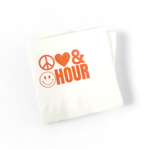 Cocktail Napkin Pack - Peace Love Happy Hour - Orange.