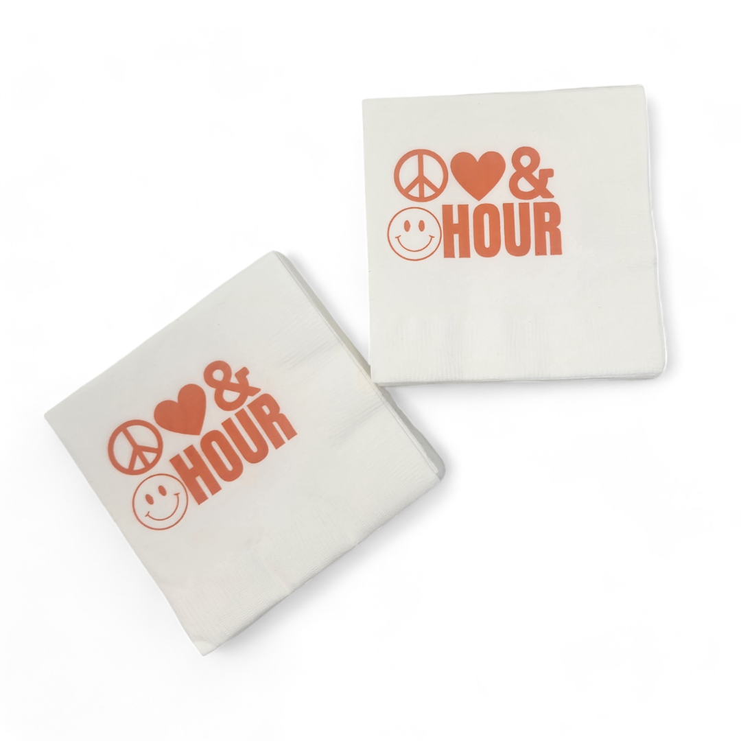 Cocktail Napkin Pack - Peace Love Happy Hour - Orange.