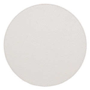 A set of four Kim Seybert Pebble Placemats features a round, light gray or off-white textured surface, displayed on a white background.