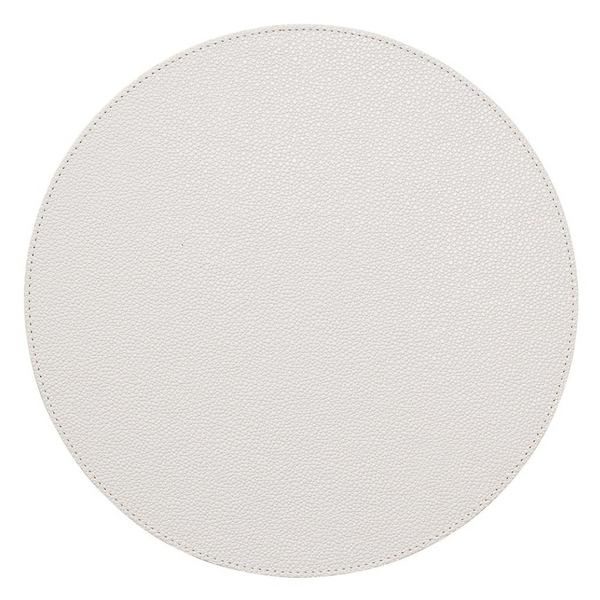 A set of four Kim Seybert Pebble Placemats features a round, light gray or off-white textured surface, displayed on a white background.