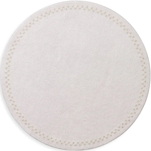 The Starry Night Placemat s/4 by Kim Seybert features a round, light beige textured design with subtle stitching and metallic trim—an easy-to-clean placemat that brings elegance to any table setting.