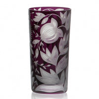 Deep purple Artel Verdure Highball Jewel Colors glass etched with a floral and botanical pattern.