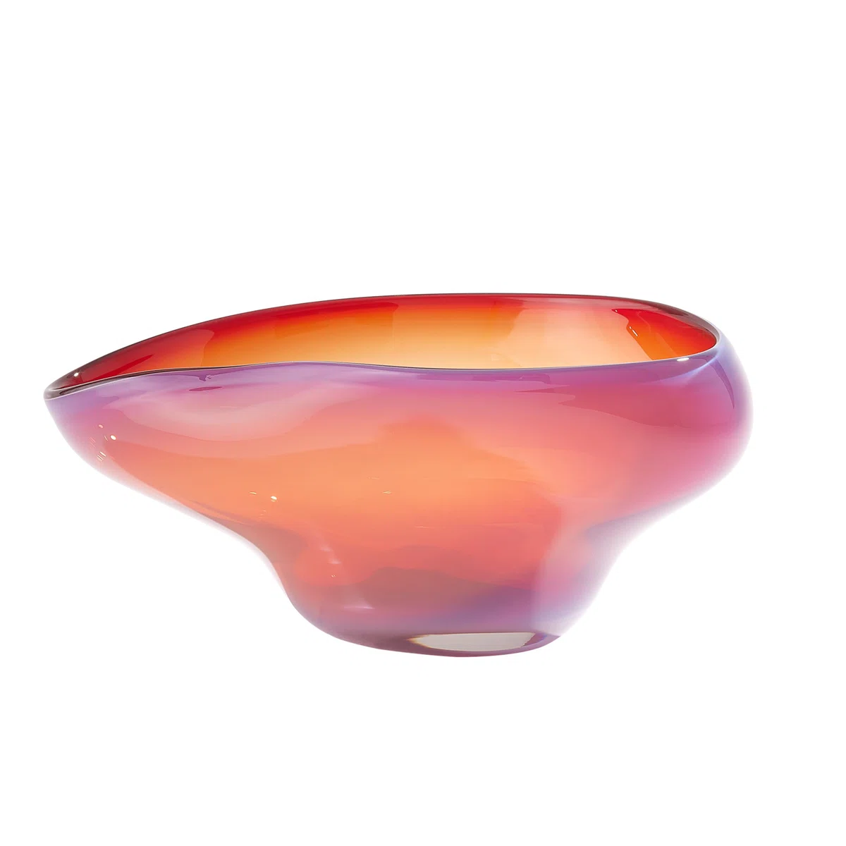 The Harmony Bowl Red - Large by Global Views/Surya features a sculptural handblown glass design with smooth, asymmetrical lines and vibrant gradients—an eye-catching modern art piece and decorative catchall for any space.