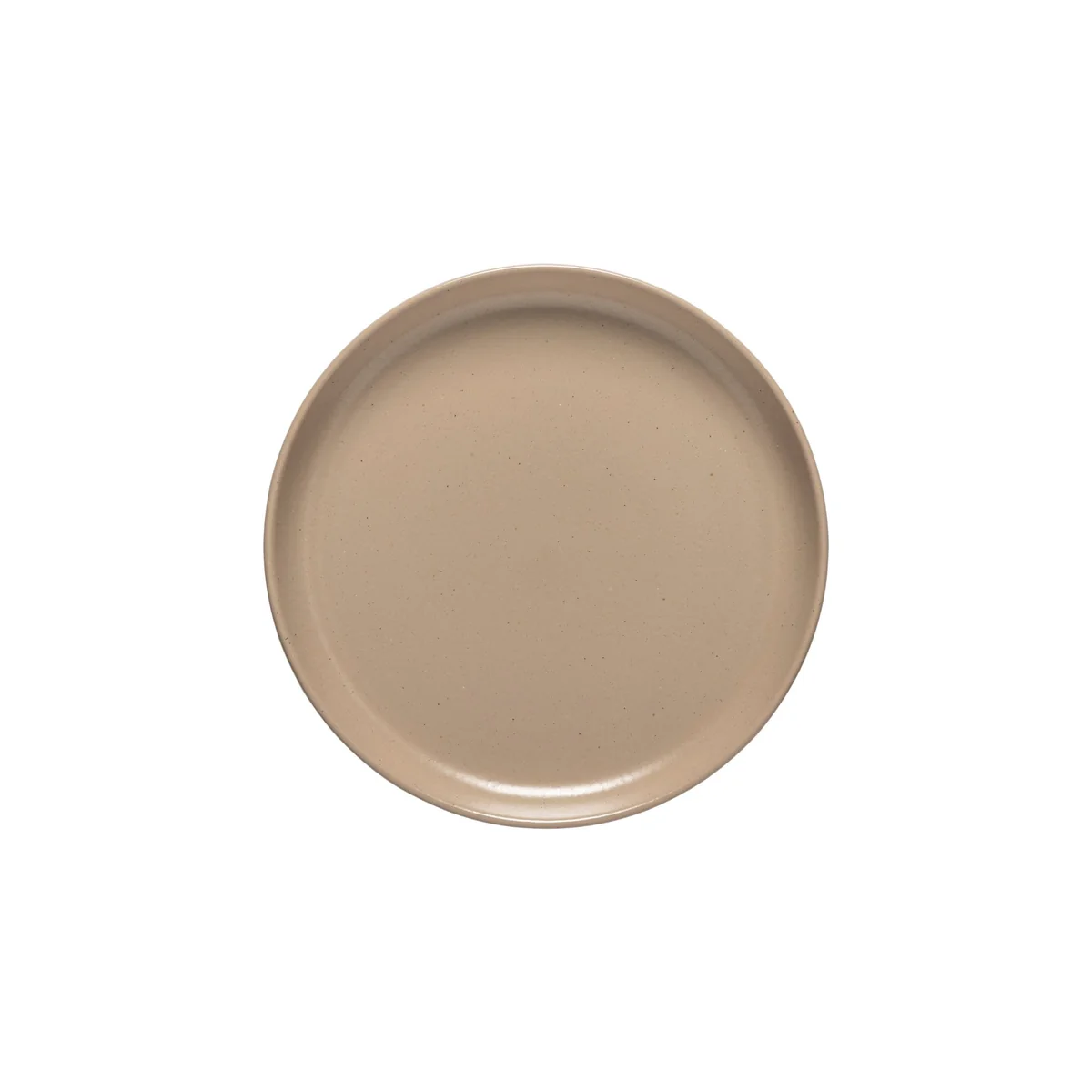 The Casafina/Costa Nova Pacifica Chestnut plate is a plain, round, beige ceramic dish shown from above on a white background.