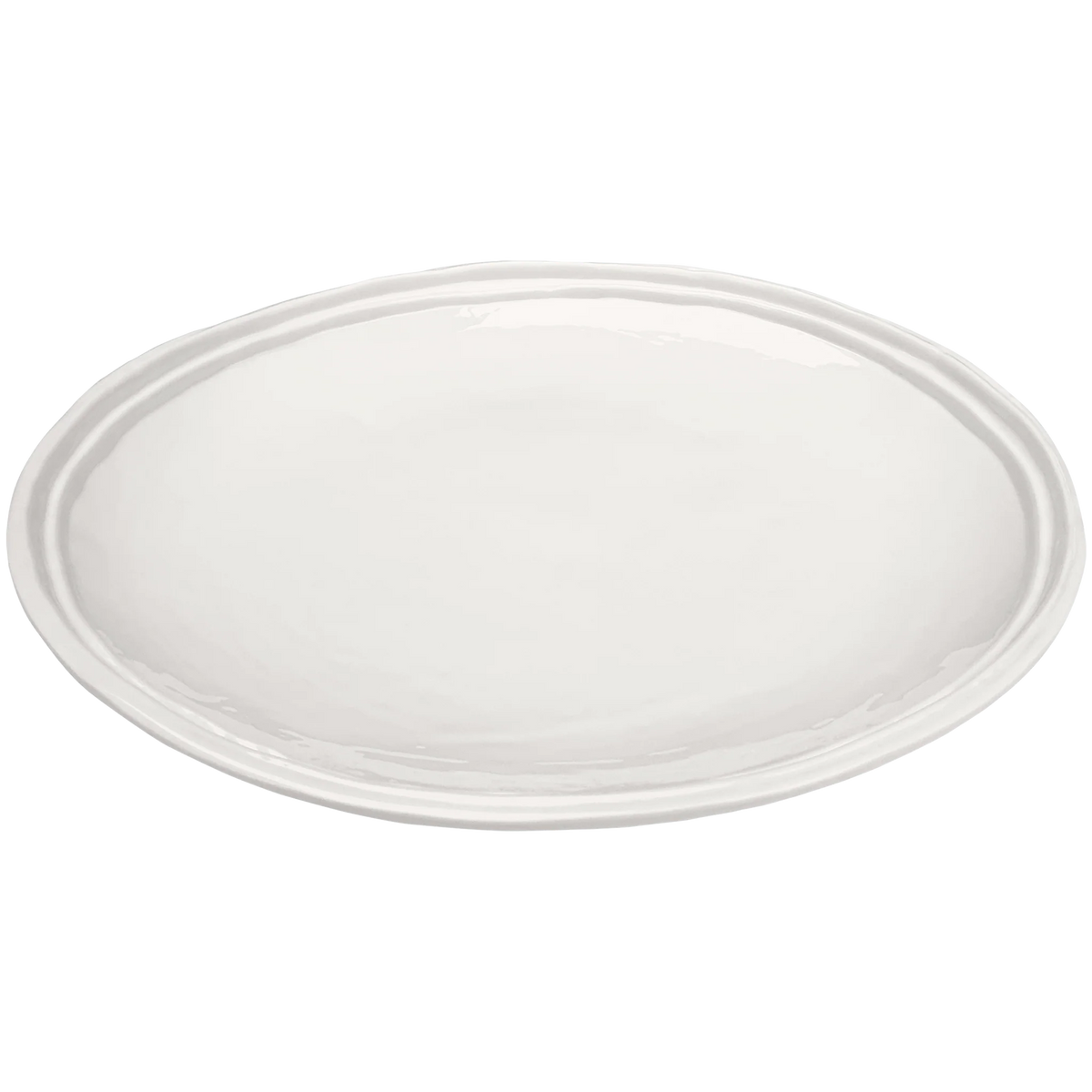 The Relish Double Line Melamine Dinnerware White dinner plate is large, round, and plain with a slightly raised rim—BPA-free and ideal for outdoor entertaining.
