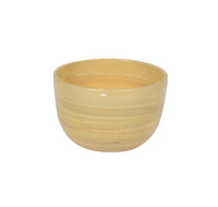 The Albert L Bamboo Classic Serving Bowl Small - Natural features a plain, round design with a smooth light wood finish, shown on a white background.