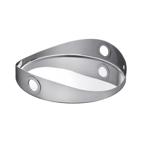The Christofle Oh De Stainless Steel Round Tray features a shiny finish, raised edges, and large round cut-out handles—ideal for outdoor entertaining—shown here on a light gray background.